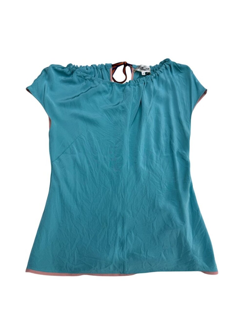 Diane Von Furstenberg Women's 100% Silk Blouse Top Aqua Blue Neck Tie, Size XS
